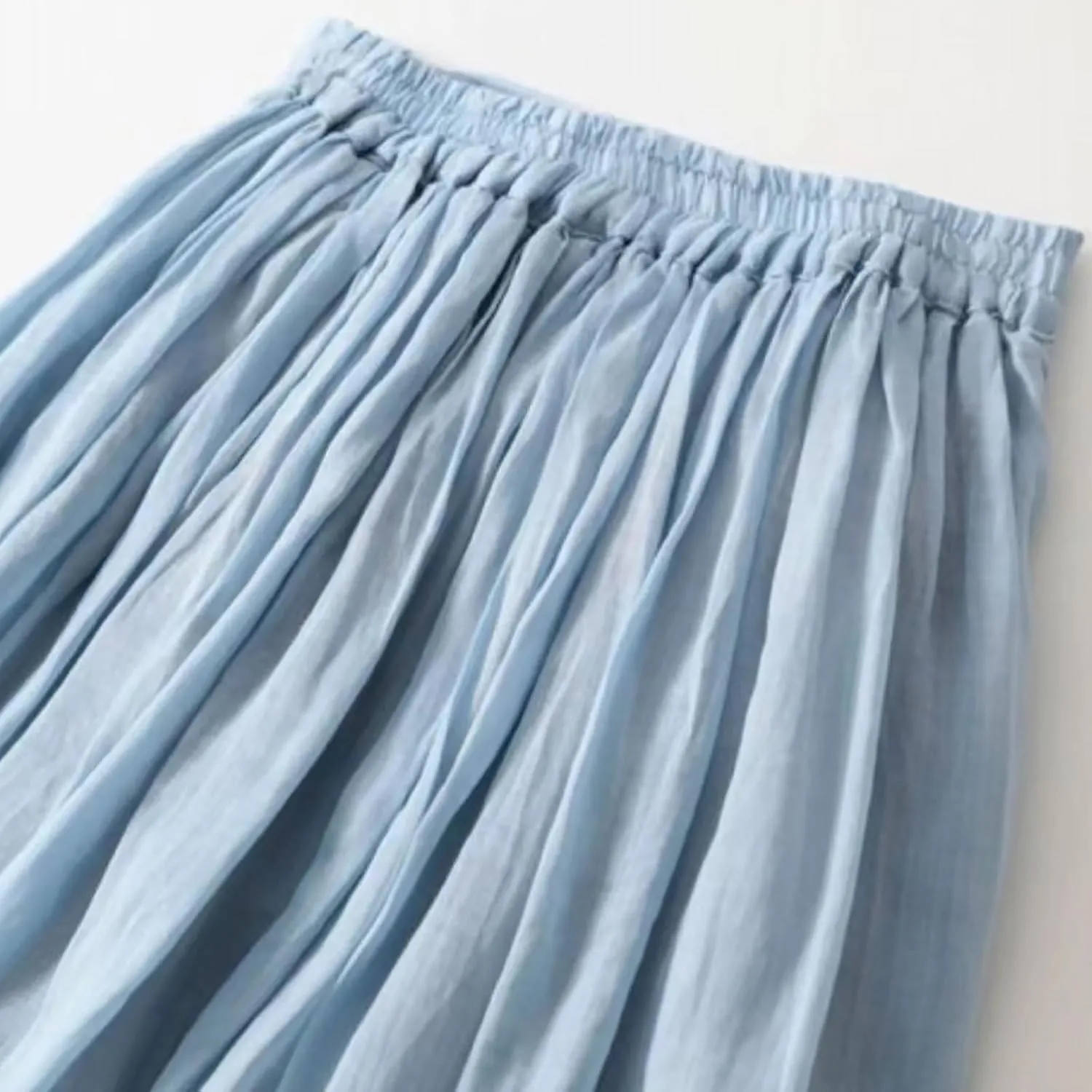 Maxi Skirts for Women Summer Drawstring High Elastic Waist Pleated A Line Skorts Solid Holiday Cotton Linen Skirt