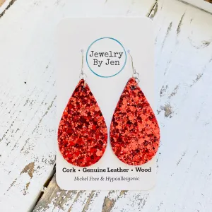 Medium Teardrop: Chunky Red Glitter