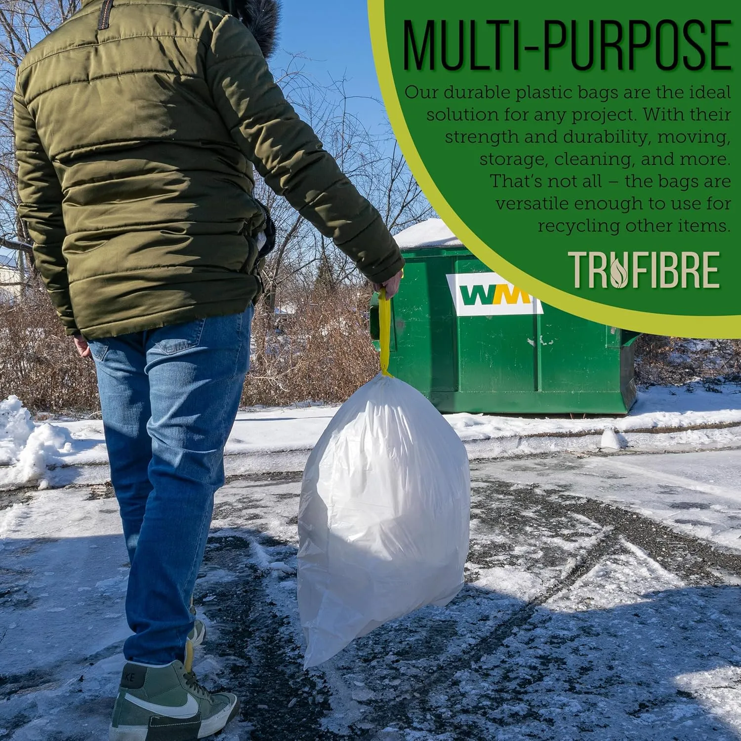 Medium Trash Bags Drawstring, 13 Gallon, Kitchen Garbage Liners for Home, Office Disposal, Recycling, Waste Management, 24x27 100 Count