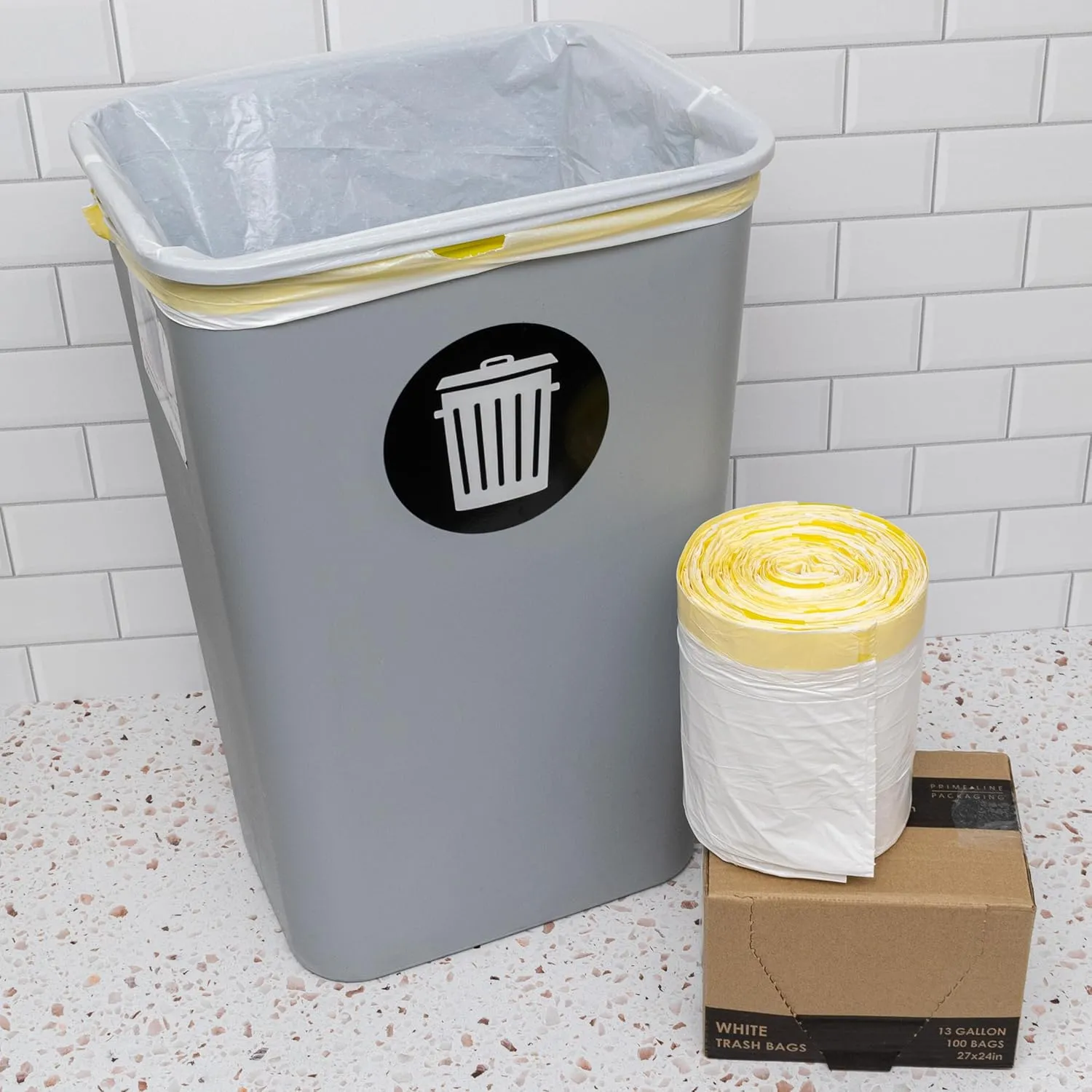 Medium Trash Bags Drawstring, 13 Gallon, Kitchen Garbage Liners for Home, Office Disposal, Recycling, Waste Management, 24x27 100 Count