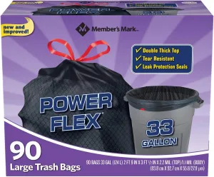 Member's Mark Power Flex 33-Gallon Large Trash Bags, 90 ct.