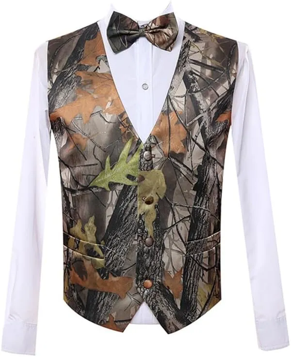 Mens 5 Button Vests Outerwear Camouflage Color (Vest Bowtie)