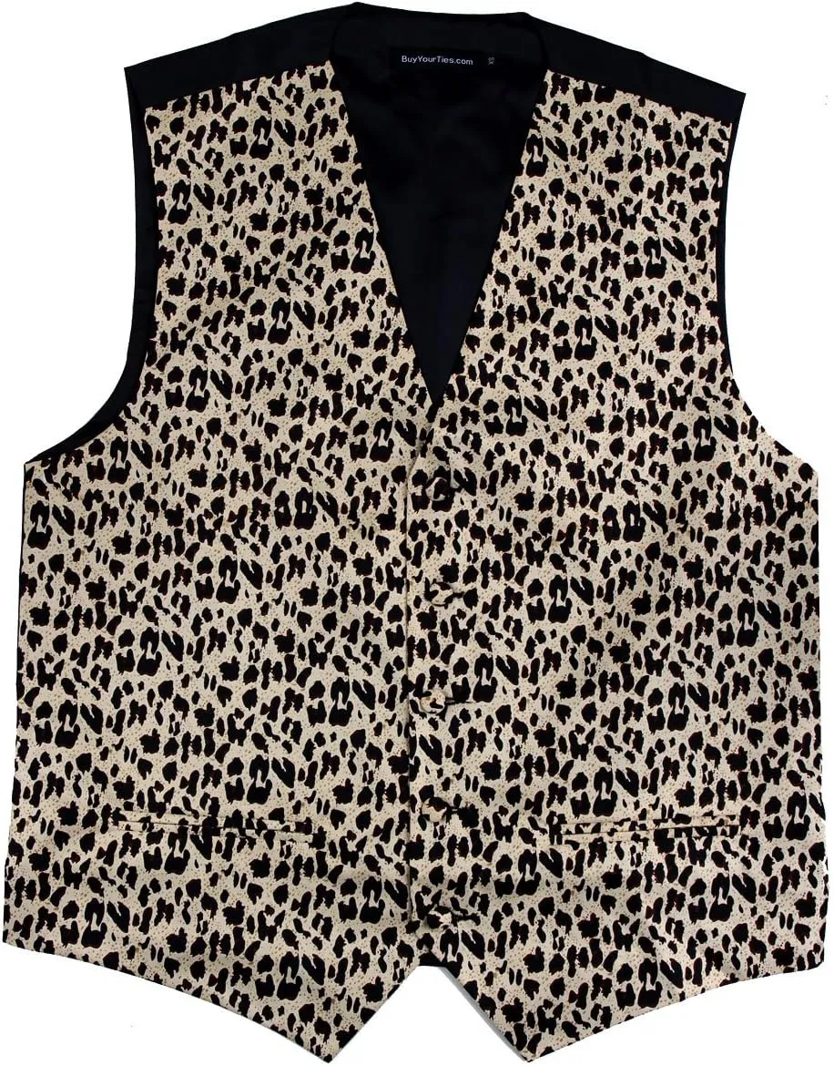 Mens Animal Print Tuxedo Vest Leopard Tiger Zebra Cheetah Prom Formal Wear