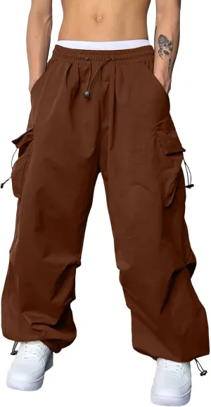 Mens Cargo Pants Casual Wide Leg Elastic Waist Pant Work Pant with Multiple Pockets