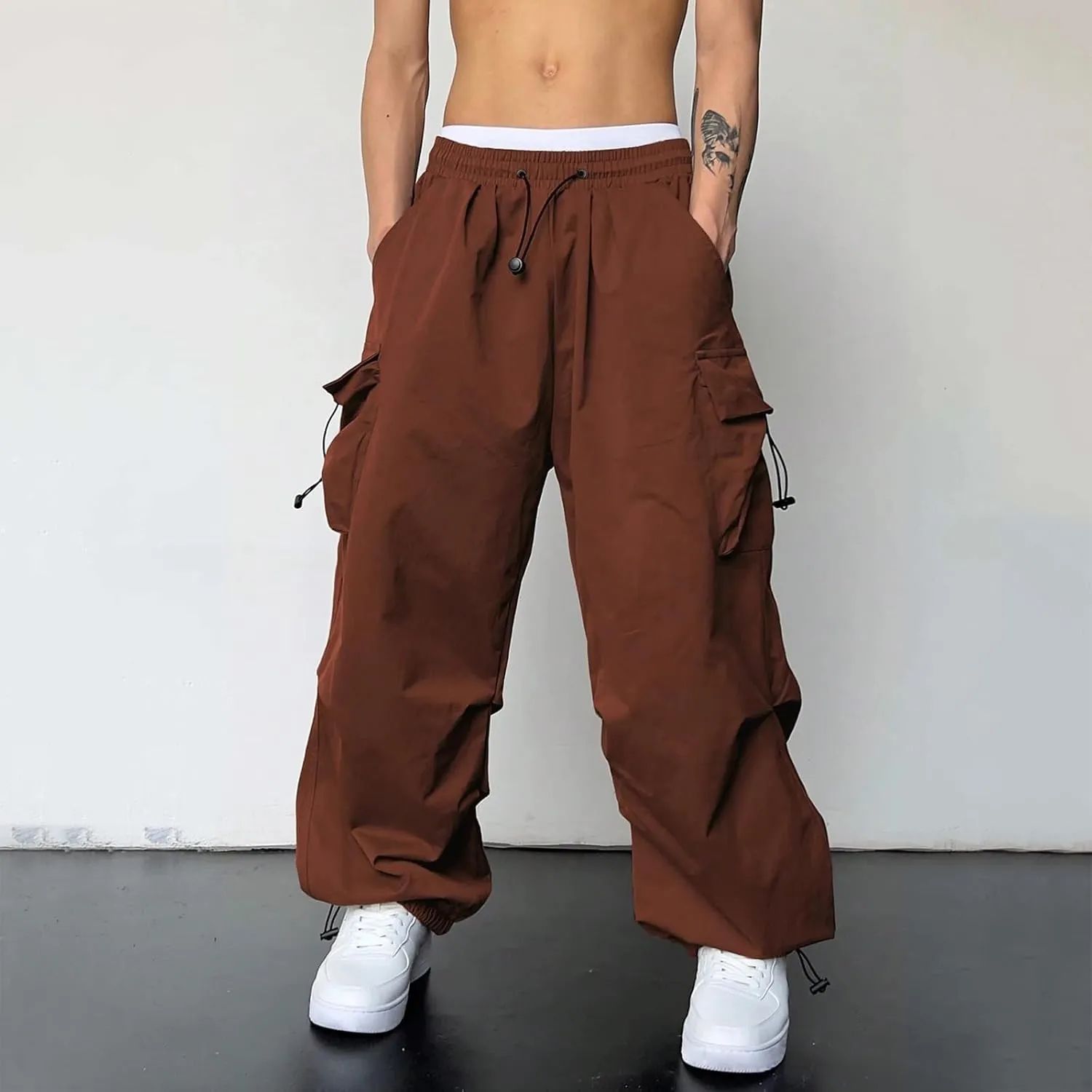 Mens Cargo Pants Casual Wide Leg Elastic Waist Pant Work Pant with Multiple Pockets