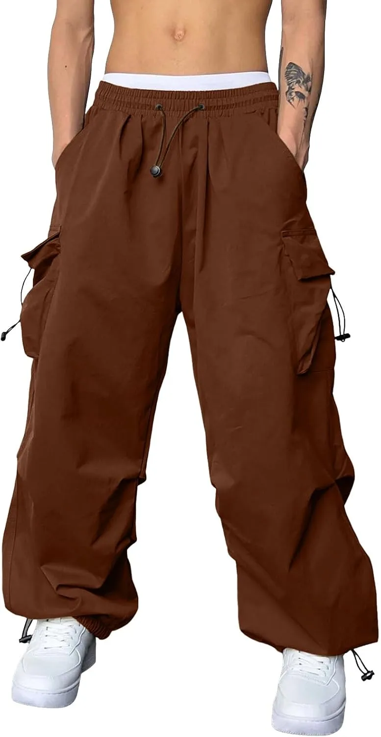 Mens Cargo Pants Casual Wide Leg Elastic Waist Pant Work Pant with Multiple Pockets