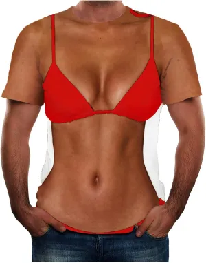 Mens Fake Abs Shirts Funny Bikini Body Muscle 3D Graphics Tees Tshirt Summer Casual Novelty Streetwear Workout Tops