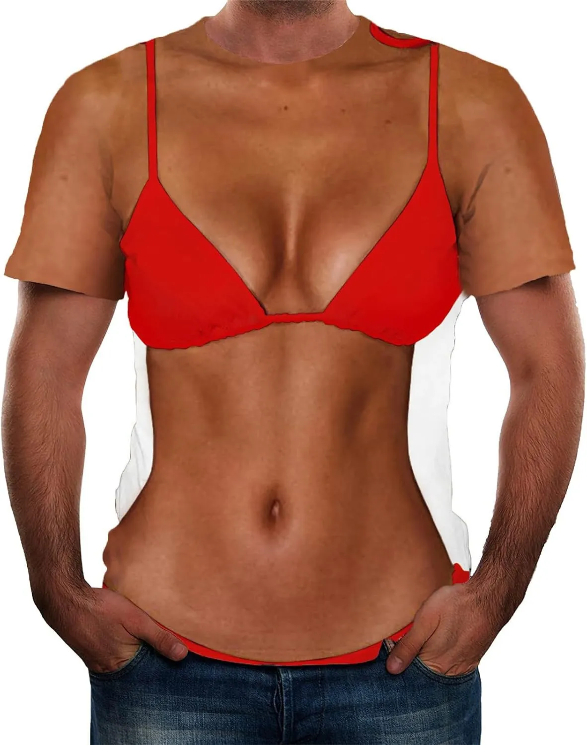 Mens Fake Abs Shirts Funny Bikini Body Muscle 3D Graphics Tees Tshirt Summer Casual Novelty Streetwear Workout Tops