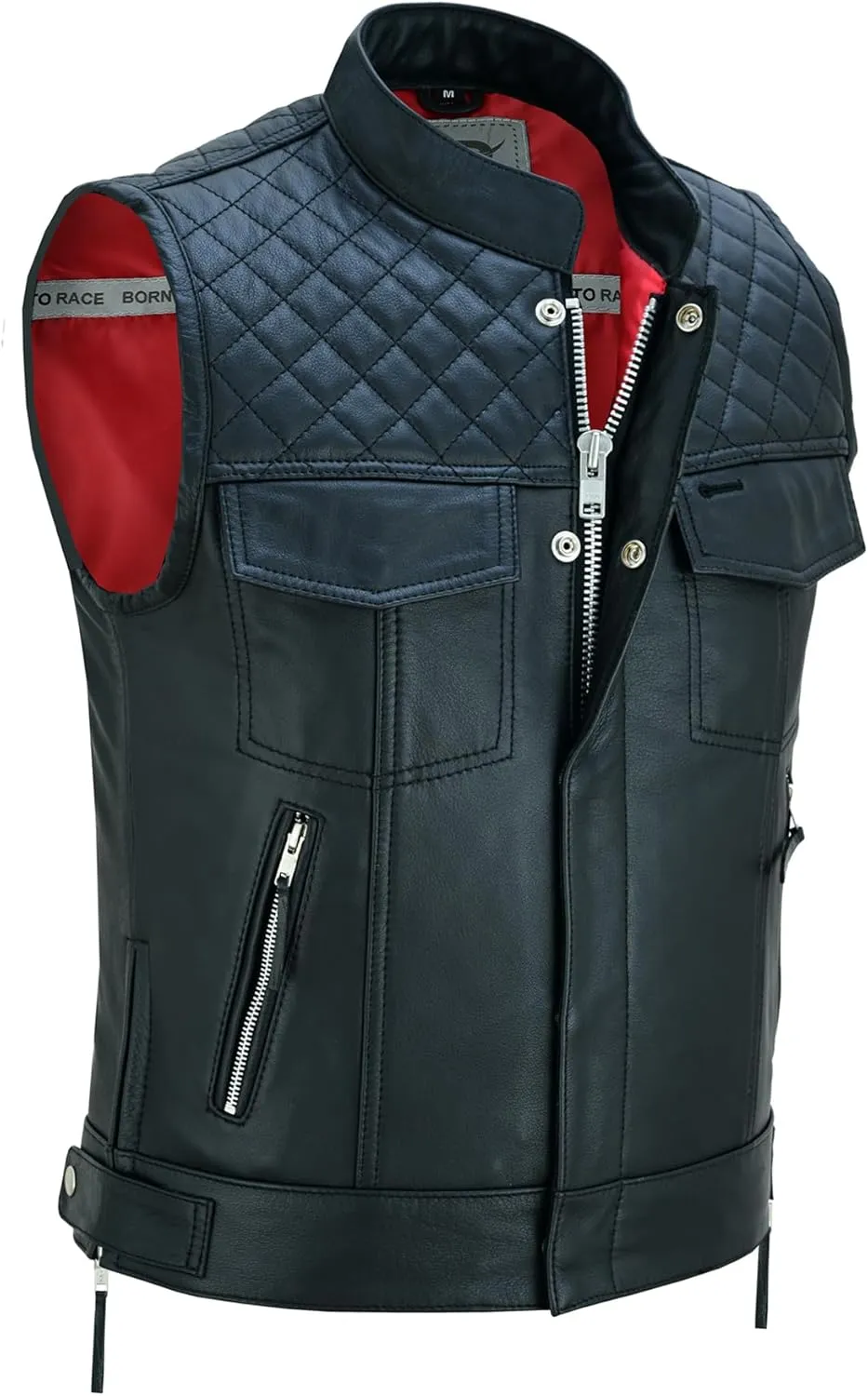 Men's Motorcycle Premium Quality Leather Sleeveless Vest Motorbike Motocross Biker Riders Vests