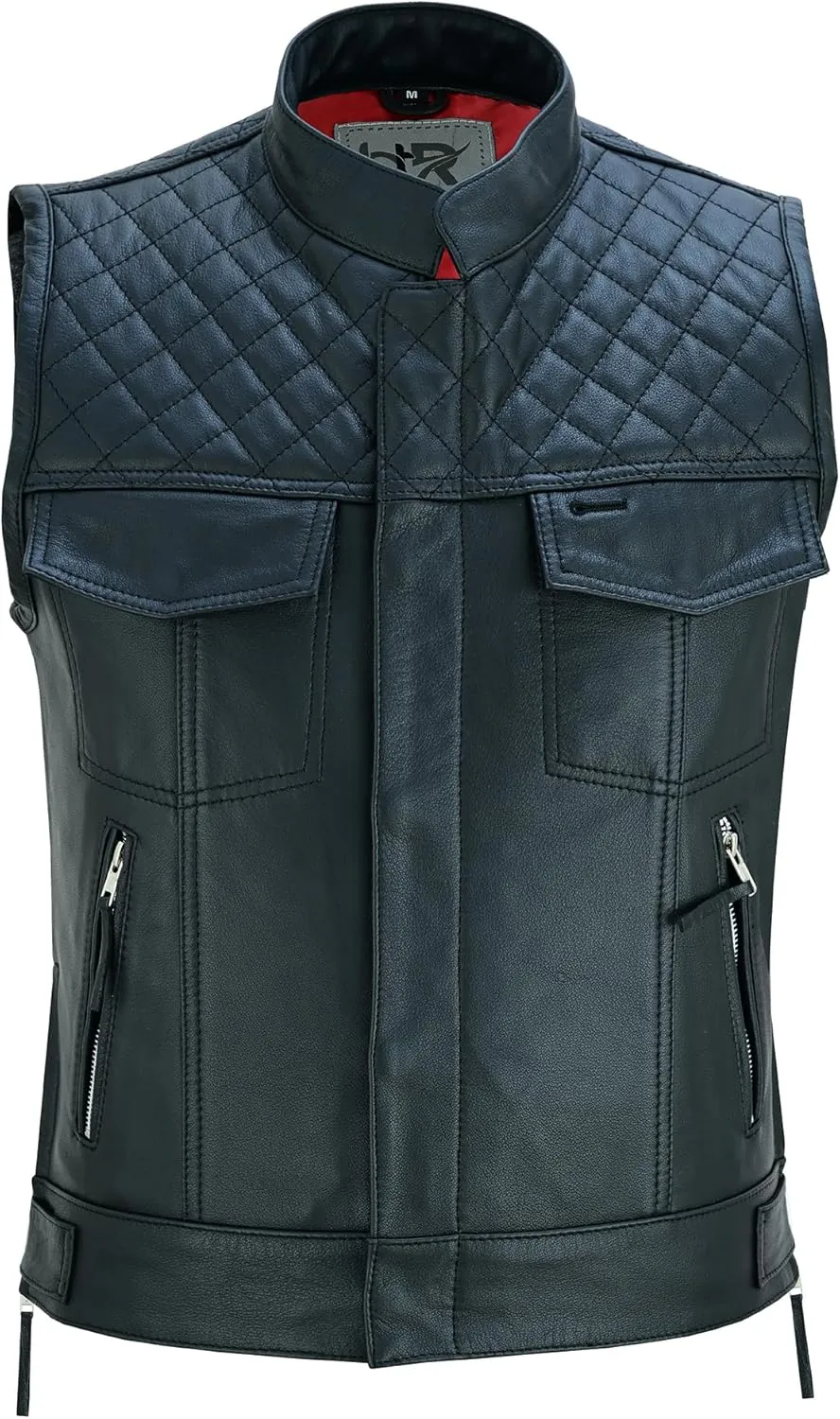 Men's Motorcycle Premium Quality Leather Sleeveless Vest Motorbike Motocross Biker Riders Vests