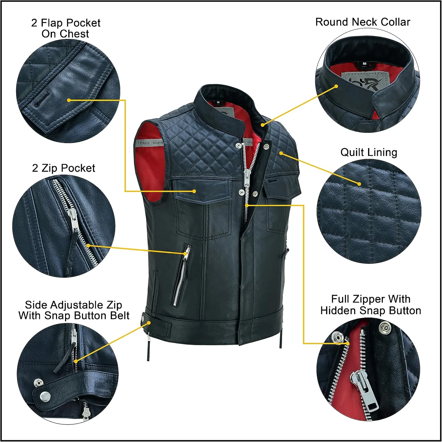 Men's Motorcycle Premium Quality Leather Sleeveless Vest Motorbike Motocross Biker Riders Vests