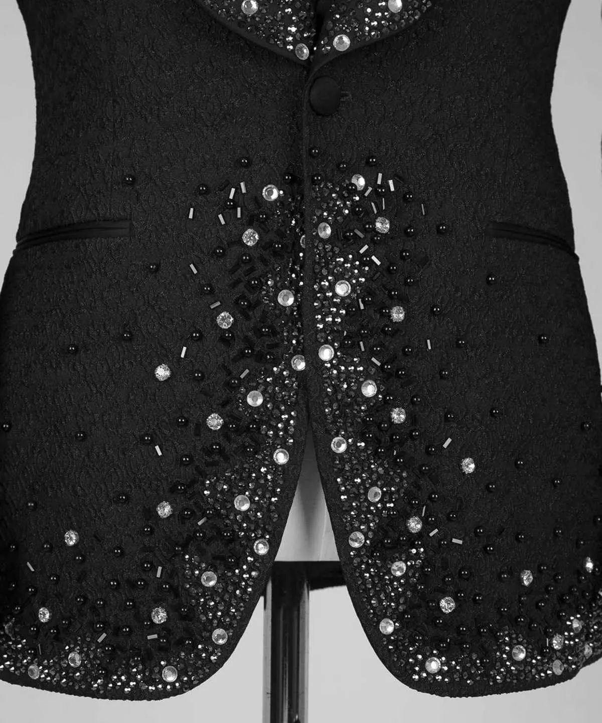 Men's Rhinestone Blazer, Handmade, Single Breasted, Slim Fit, Black Dinner Jacket