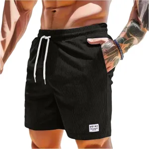 Mens Summer Shorts Casual Elastic Waist Corduroy Shorts 7 Inch Lightweight Loose Fit Summer Beach Short with Pockets