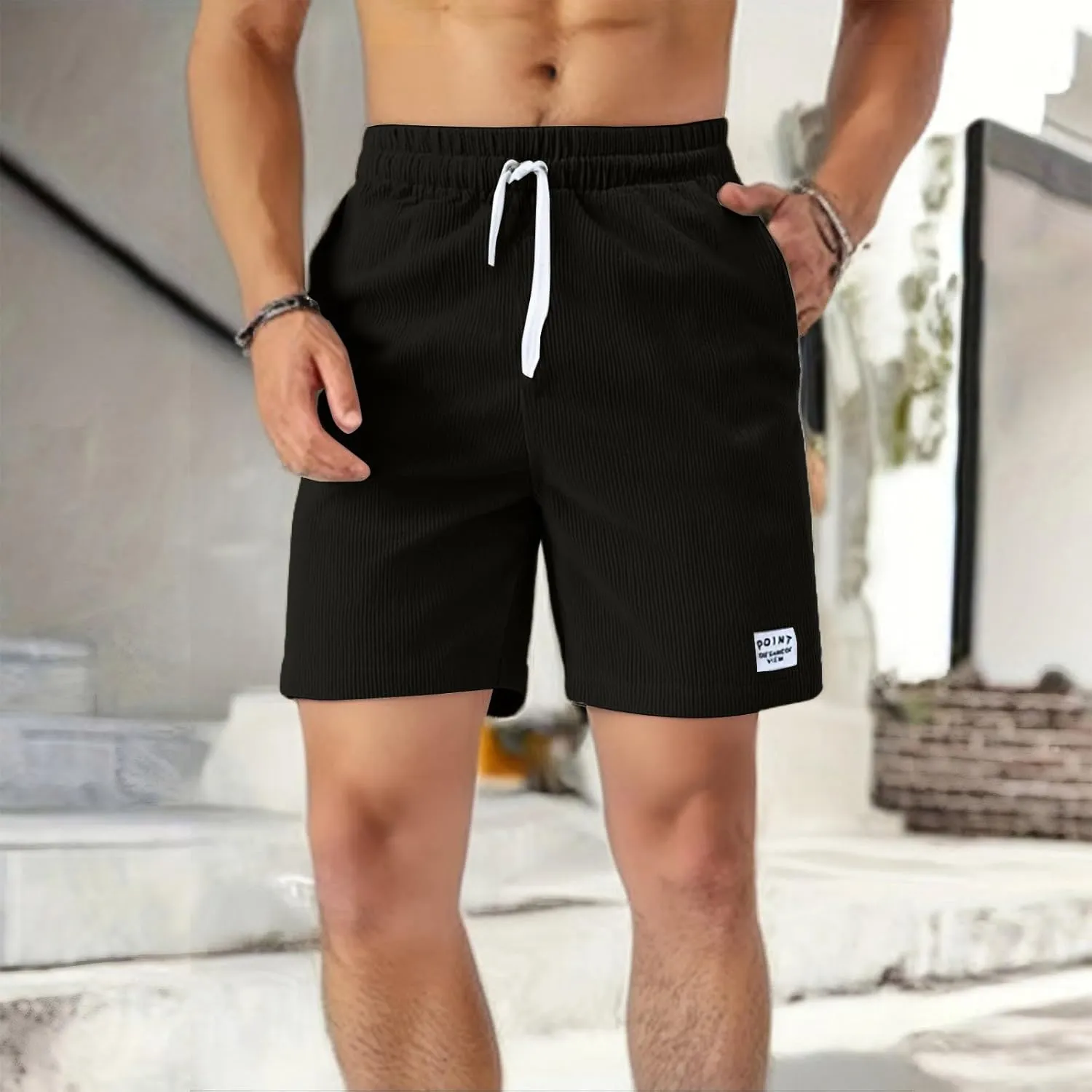 Mens Summer Shorts Casual Elastic Waist Corduroy Shorts 7 Inch Lightweight Loose Fit Summer Beach Short with Pockets