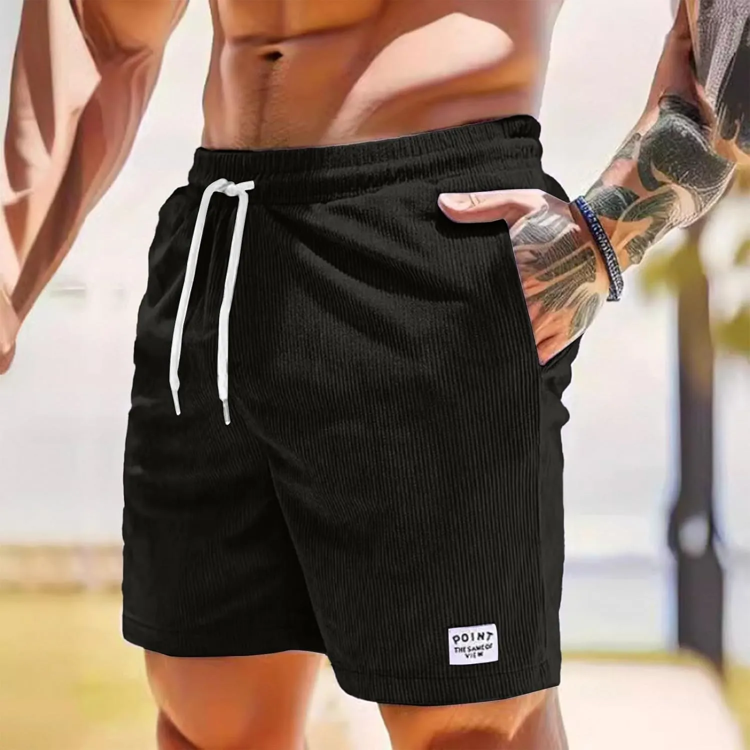 Mens Summer Shorts Casual Elastic Waist Corduroy Shorts 7 Inch Lightweight Loose Fit Summer Beach Short with Pockets