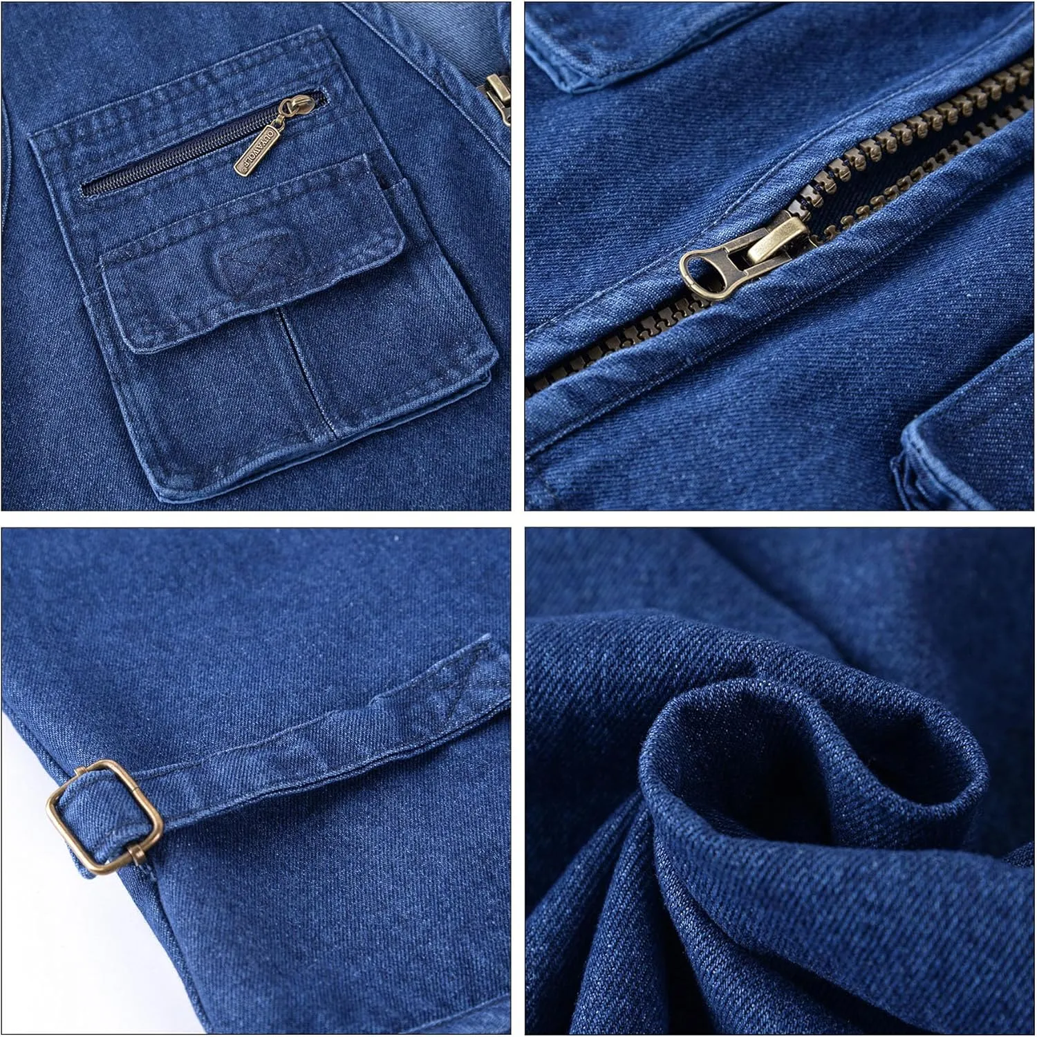 Men's Utility Work Hunting Travel Fishing Multi-Pockets Outdoor Denim Jean Vests