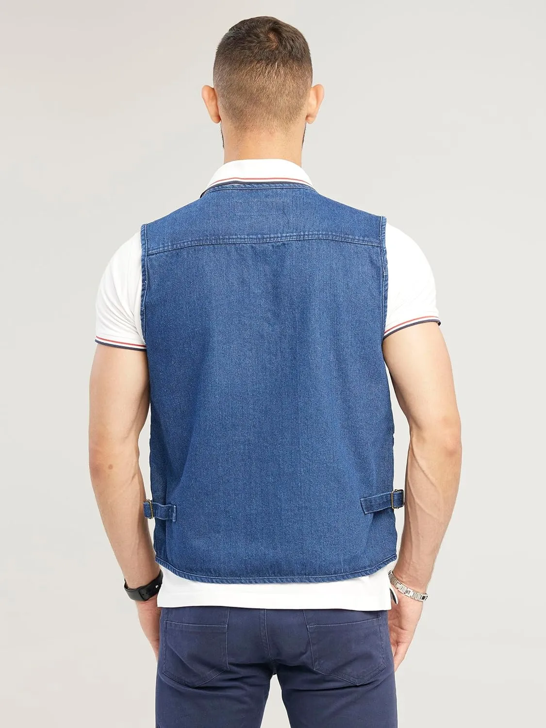 Men's Utility Work Hunting Travel Fishing Multi-Pockets Outdoor Denim Jean Vests
