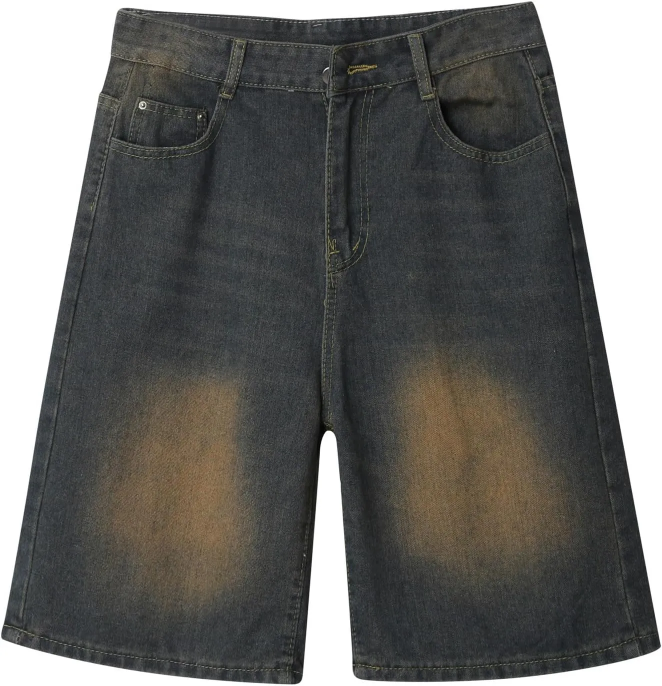 Men's Wide Leg Y2K Hip Hop Mid Jean Shorts Work Denim Shorts with Pockets Aesthetic Pants Streetwear Clothes