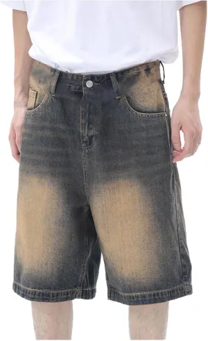 Men's Wide Leg Y2K Hip Hop Mid Jean Shorts Work Denim Shorts with Pockets Aesthetic Pants Streetwear Clothes