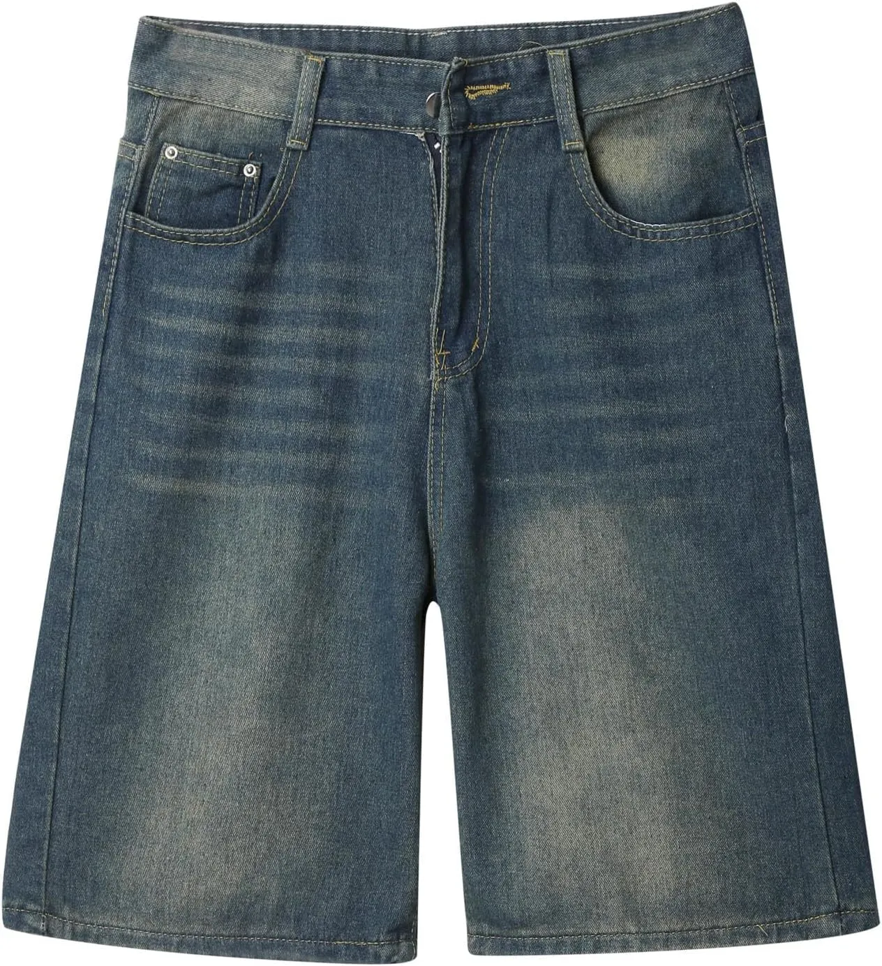 Men's Wide Leg Y2K Hip Hop Mid Jean Shorts Work Denim Shorts with Pockets Casual Summer Trendy Outfits
