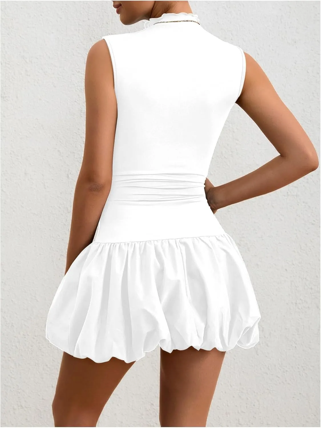 Milumia Women's Bubble Mini Dress Mock Neck Sleeveless Balletcore Puffy Short Party Dresses