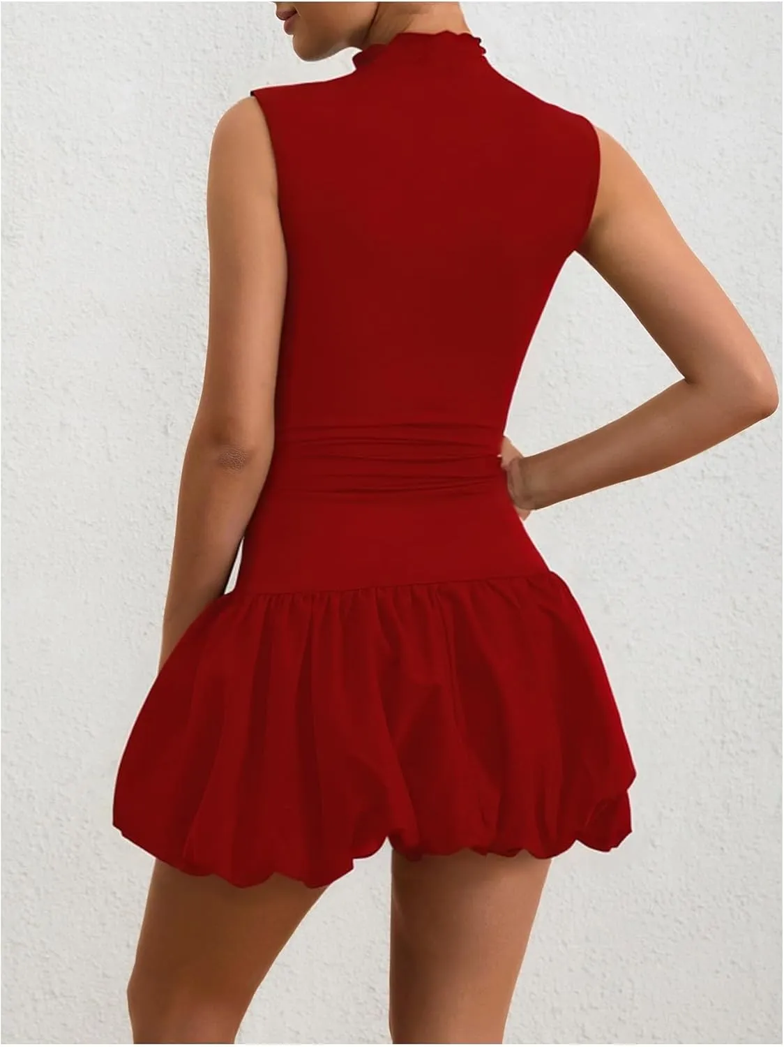 Milumia Women's Bubble Mini Dress Mock Neck Sleeveless Balletcore Puffy Short Party Dresses