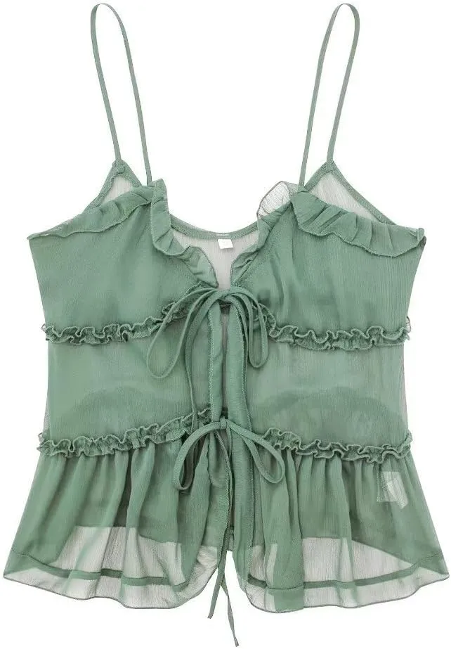 MOLERFO Womens Camisole Tops Tees Tank Elegant Ladies Cami Tops Y2k Halter Neck Sexy Crop Top Vest (Green,Medium)