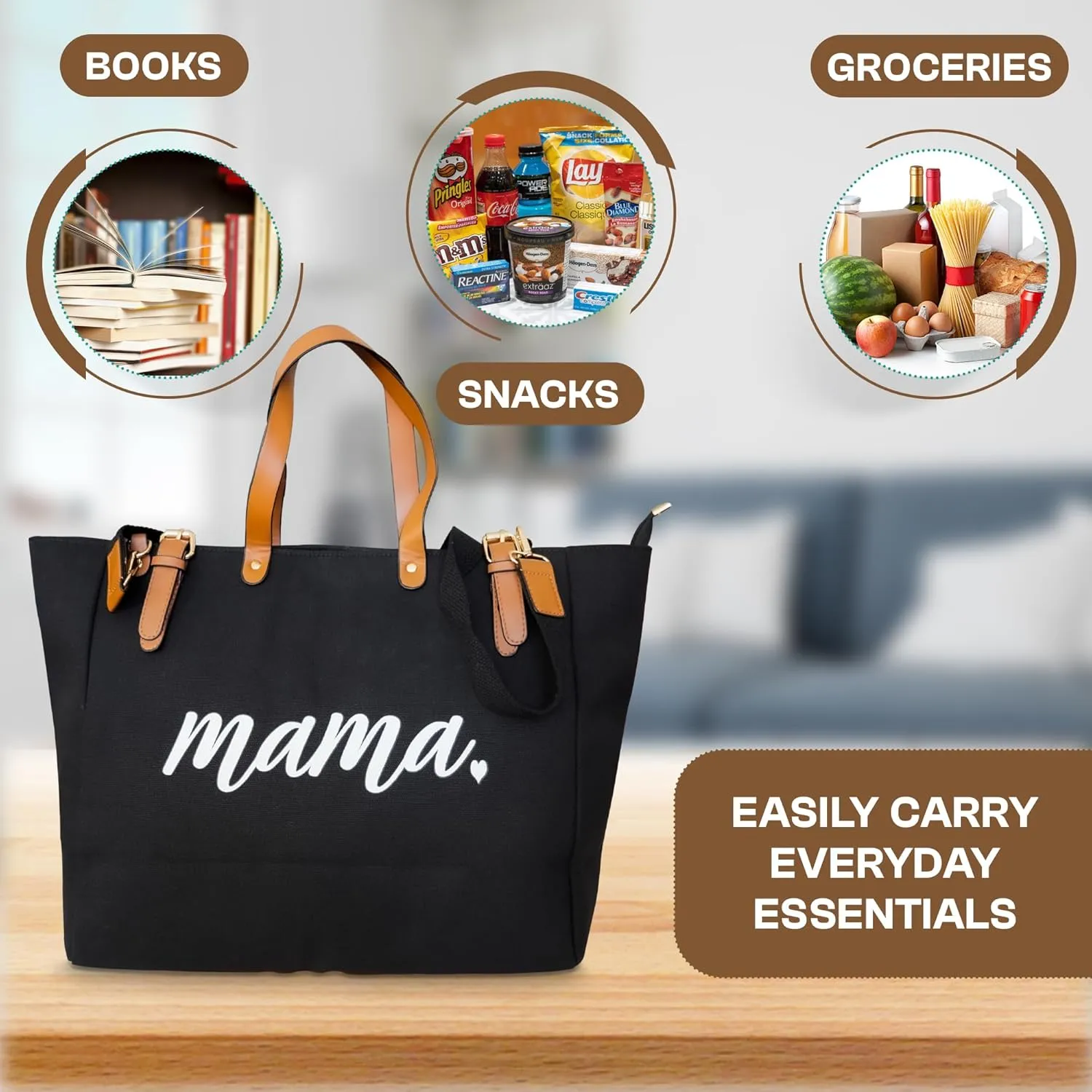Mom Mama bag, Tote Bag for Women, Mama Gifts, Multifunctional Tote Bags for Women, Cotton Canvas Tote Zipper, Bags for Women