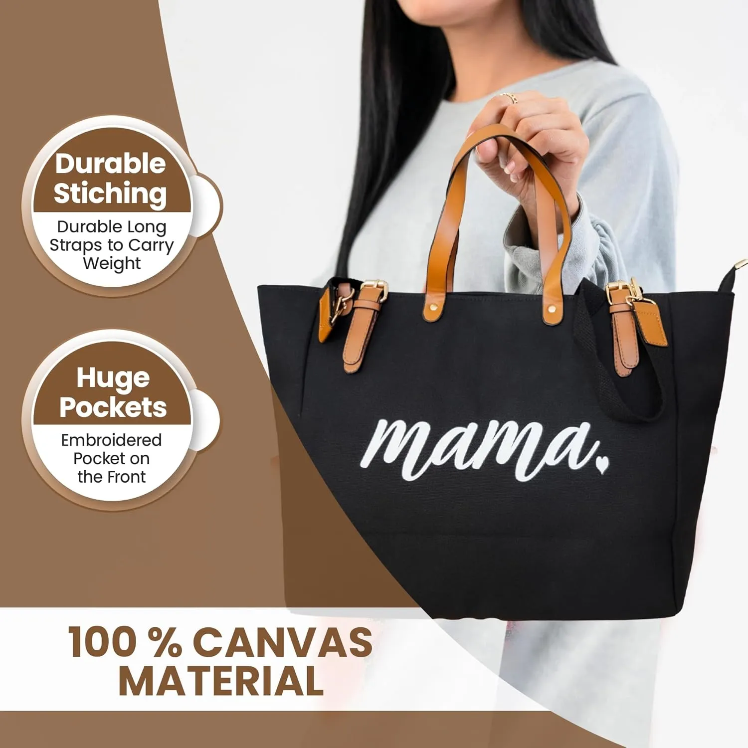 Mom Mama bag, Tote Bag for Women, Mama Gifts, Multifunctional Tote Bags for Women, Cotton Canvas Tote Zipper, Bags for Women