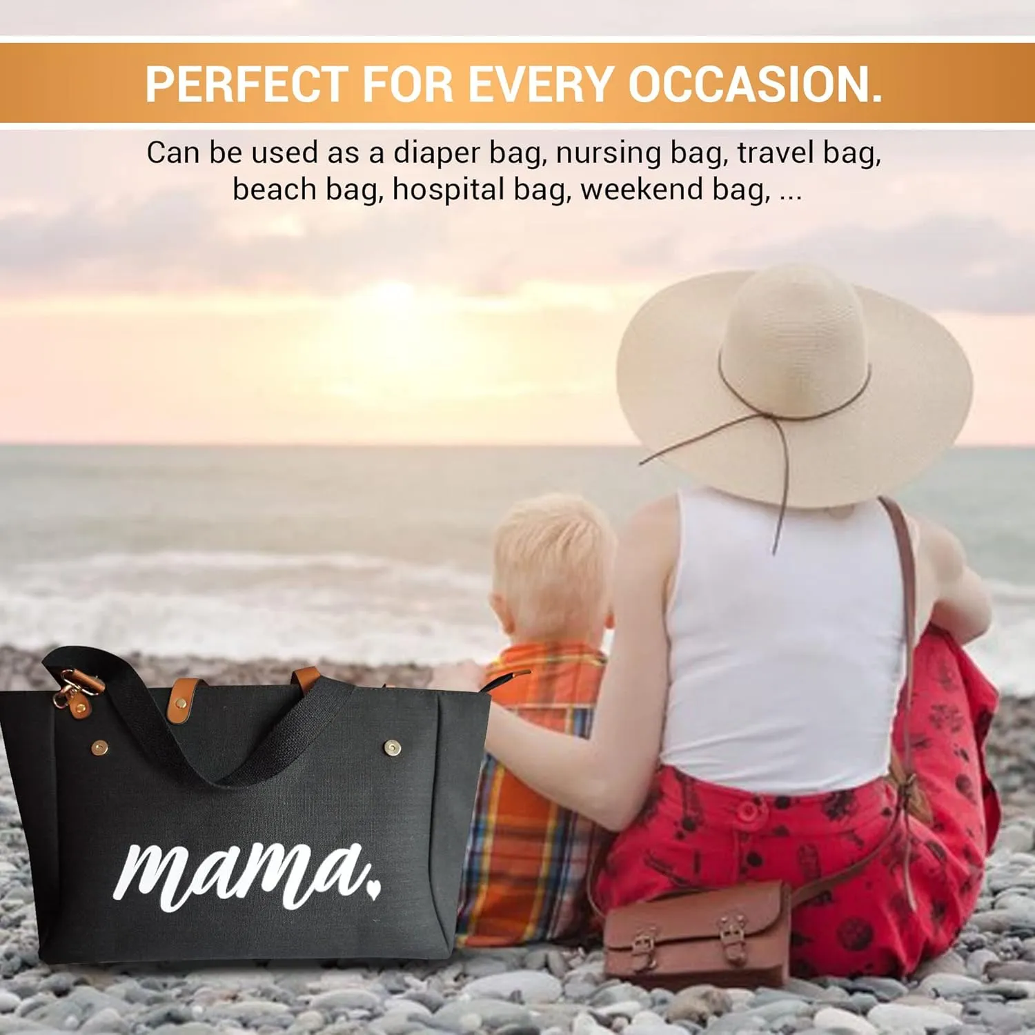 Mom Mama bag, Tote Bag for Women, Mama Gifts, Multifunctional Tote Bags for Women, Cotton Canvas Tote Zipper, Bags for Women