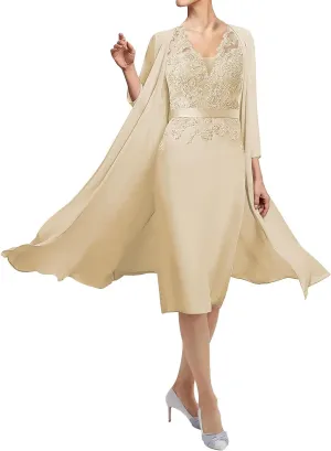 Mother of The Bride Dresses for Wedding Two Piece Evening Formal Dress Lace Wedding Guest Dresses V Neck Chiffon Jacket