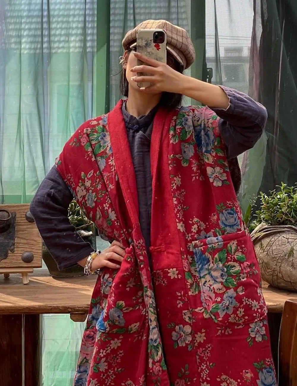 NFYM Women Autumn Sleeveless Vests Cotton Print Floral Long Vests Chinese Vintage Patchwork Waistcoat