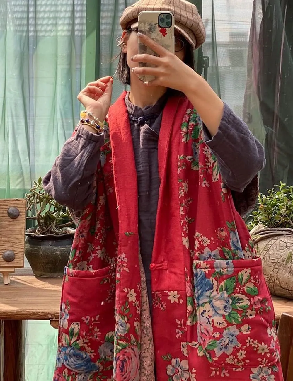 NFYM Women Autumn Sleeveless Vests Cotton Print Floral Long Vests Chinese Vintage Patchwork Waistcoat