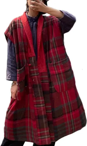 NFYM Women Autumn Sleeveless Vests Cotton Print Floral Long Vests Chinese Vintage Patchwork Waistcoat