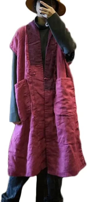 NFYM Women Autumn Sleeveless Vests Cotton Print Floral Long Vests Chinese Vintage Patchwork Waistcoat