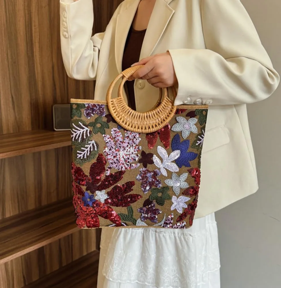 Niction Embroidery Floral Clutch Purses for Women Summer Beach Bag Sequin Tote Purse Cute Hobo Bags Handbags 2025