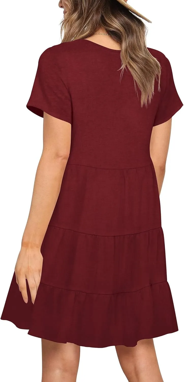 Nova In Sky Women's Summer Dresses 2025 Short Sleeve V-Neck Casual Loose Swing Button Down Casual T Shirt Dresses