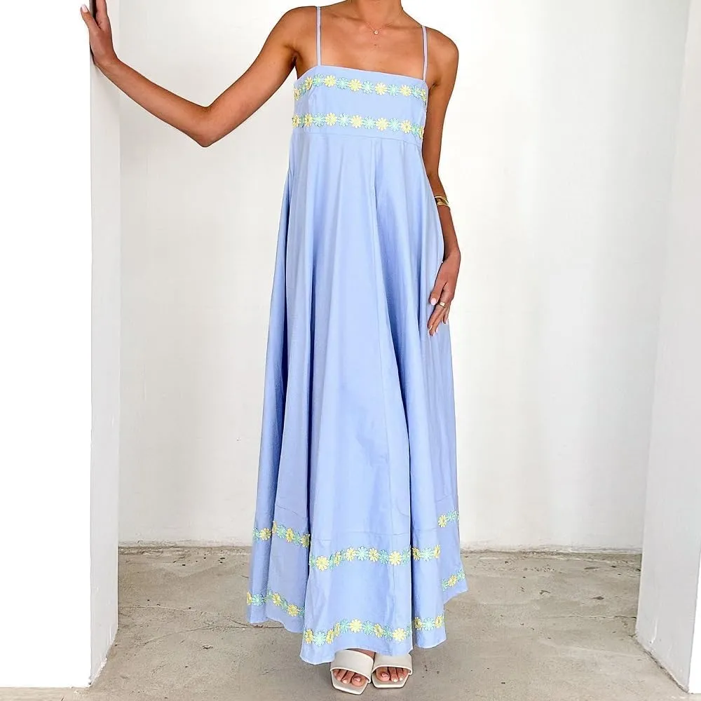 NUFIWI Women Boho Spaghetti Strap Graffiti Cami Long Dress Cute Flowy Swing Maxi Dress Colorful A Line Sundress