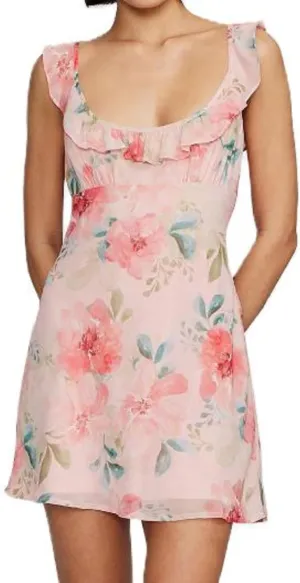 NUFIWI Women Sleeveless Ruffle Hem Mini Dress Low Cut Spaghetti Strap Short Dresses Slim Fit Summer Vocation Sundress