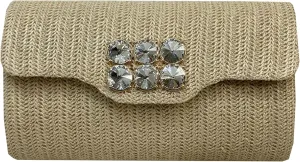 Obosoyo 2025 Straw Clutch Purse Evening Bag Summer Beach Vacation Envelope Rhinestone Buckle Handbag Wedding Party