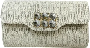 Obosoyo 2025 Straw Clutch Purse Evening Bag Summer Beach Vacation Envelope Rhinestone Buckle Handbag Wedding Party