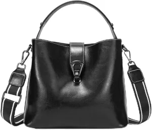 Oil Wax Leather Women's Bucket Bag Casual and Simple Handbag Large