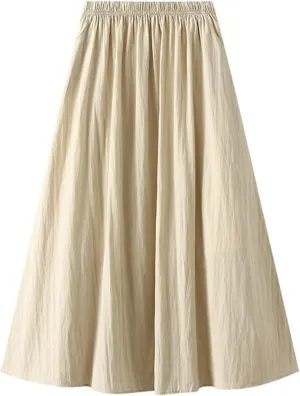 Oplxuo Skirts for Women Trendy Midi Skirt High Waisted Boho Beach Casual Pleated A-Line Swing Flowy Long Skirts with Pockets