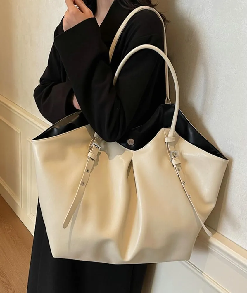 Oversized PU Leather Tote Bag for Women Large Ladies Bucket Handbags Weekender Purse Soft Travel Shopping Bag 2025