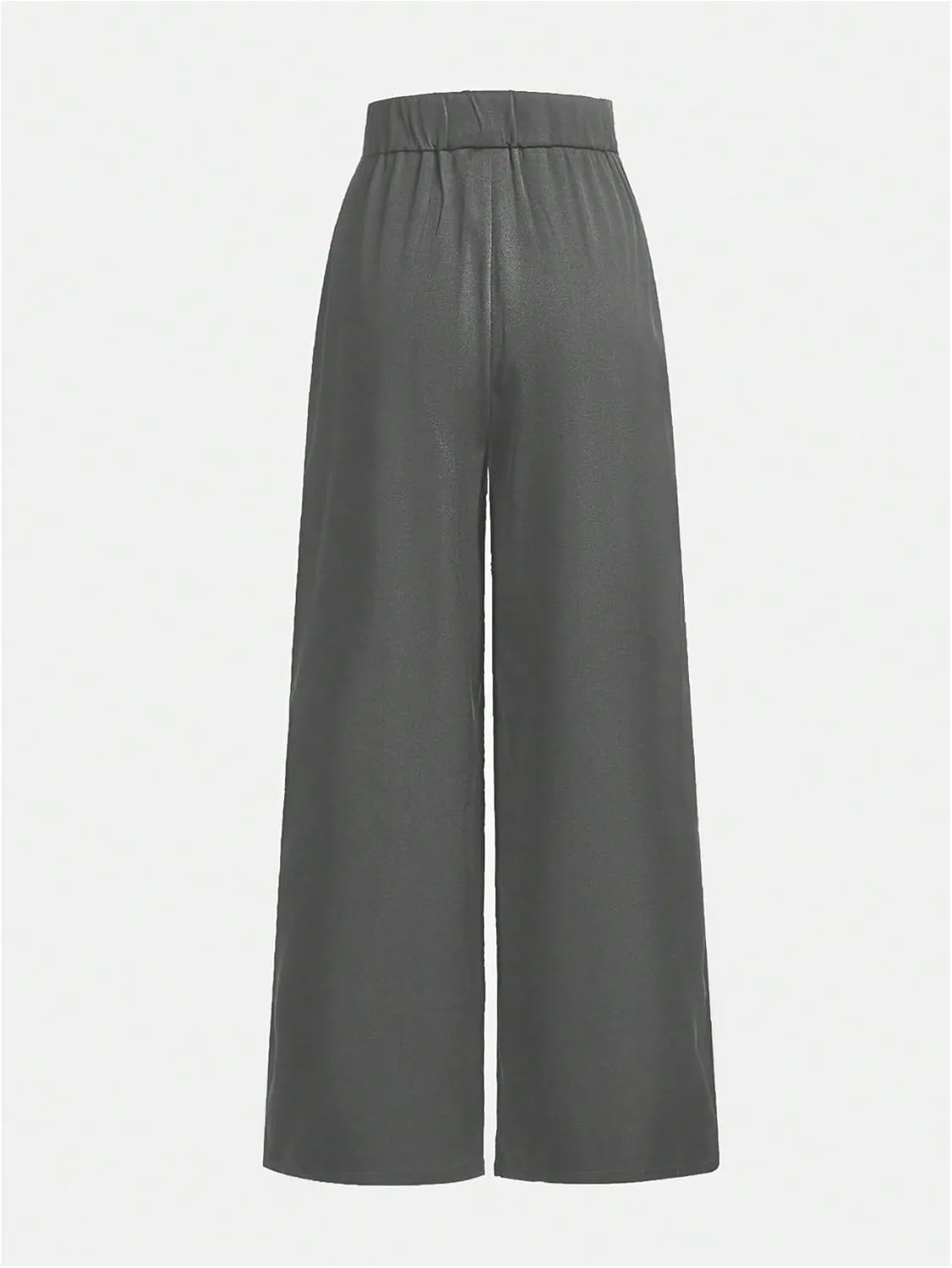 OYOANGLE Girl's Button Down Elastic High Waist Wide Leg Pants Casual Solid Trousers with Pockets