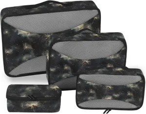 Packing Cube Set for Travel Floral Galaxy Print, 4 Pcs Wide Zipper Opening Luggage Packing Organizers Travel Accessories for Organizing Clothing in Suitcases