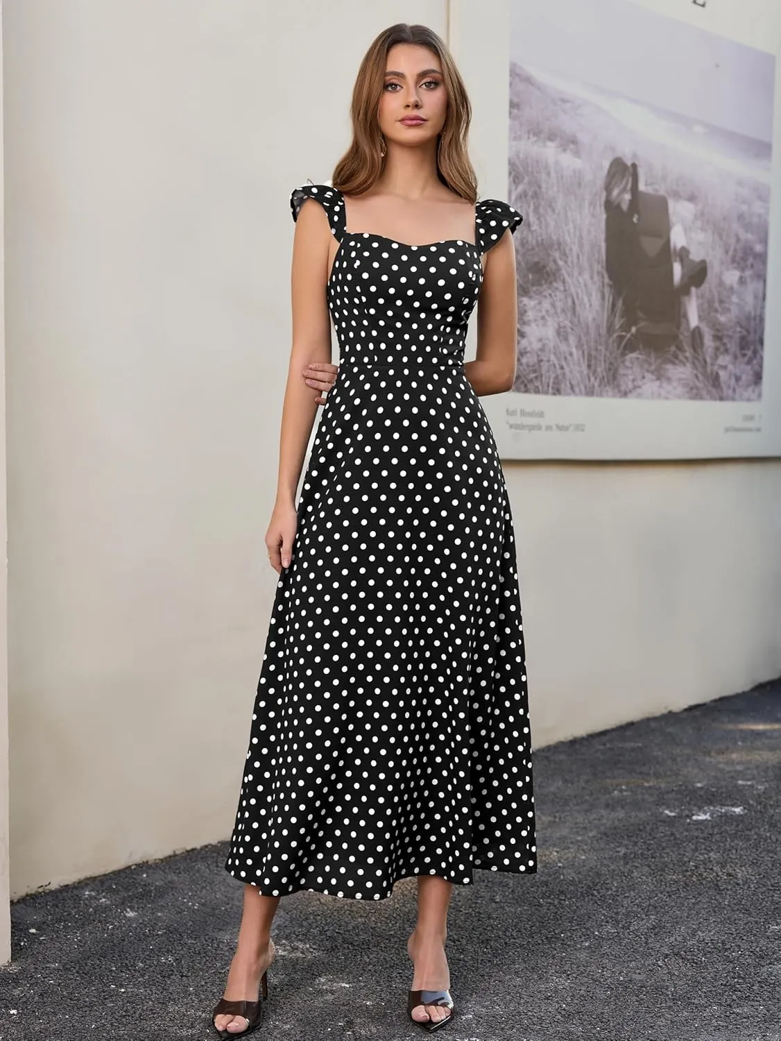 Parthea Women's Floral Midi Dress Flutter Sleeve Smocked A Line Long Flowy Casual Boho Party Going Out Maxi Dresses