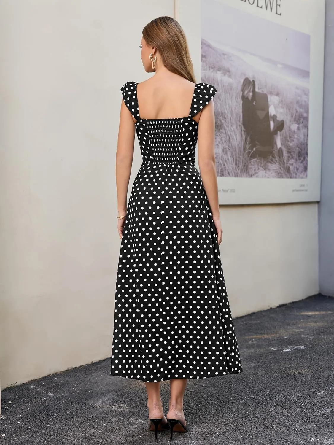 Parthea Women's Floral Midi Dress Flutter Sleeve Smocked A Line Long Flowy Casual Boho Party Going Out Maxi Dresses