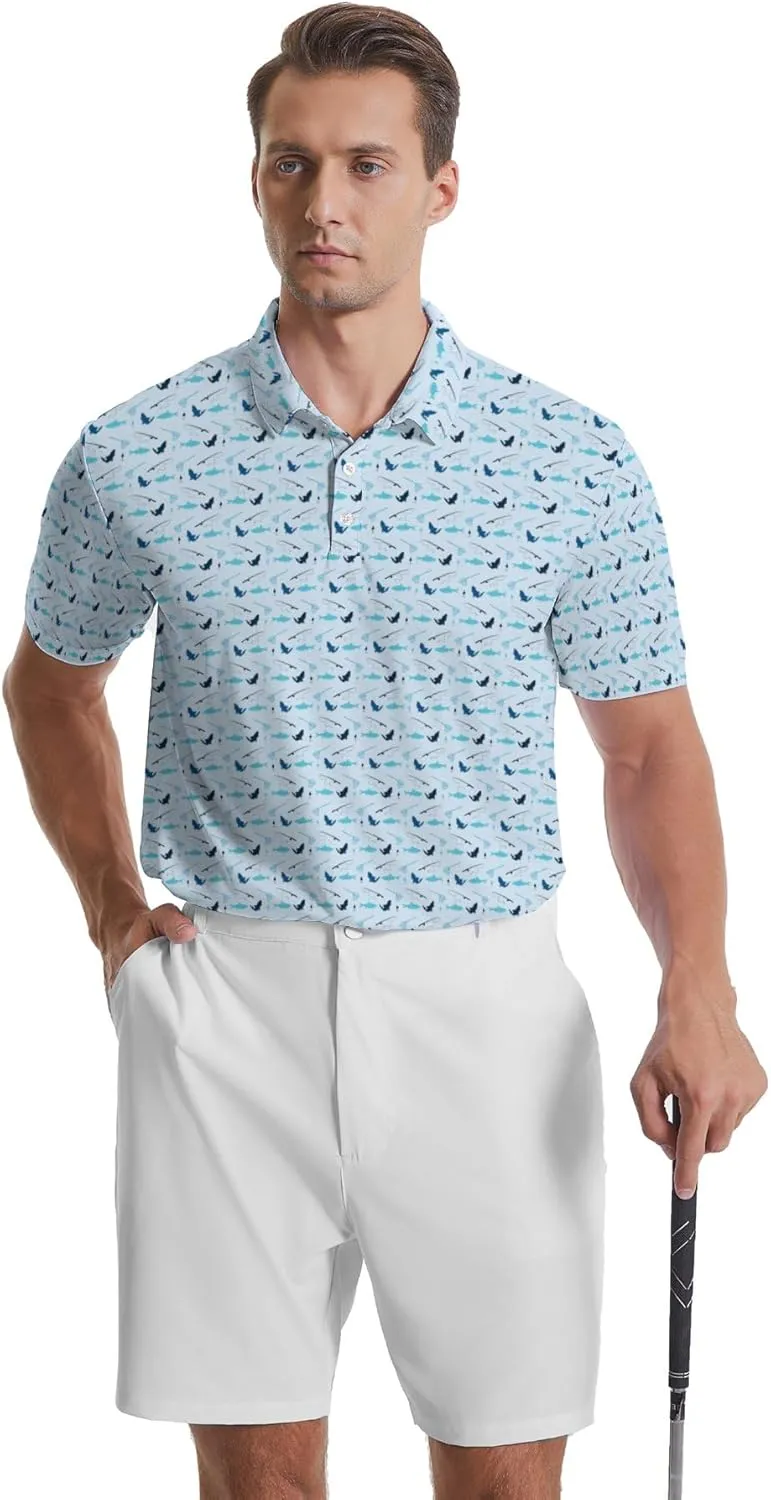 Party Mens Golf Shirt Print Short Sleeve Moisture Wicking Funny Sport Performance Polo Shirts for Men