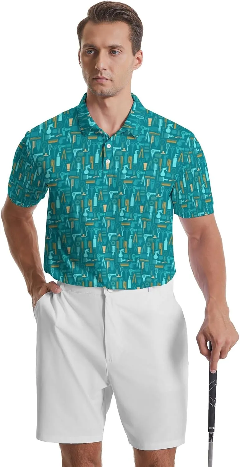 Party Mens Golf Shirt Print Short Sleeve Moisture Wicking Funny Sport Performance Polo Shirts for Men